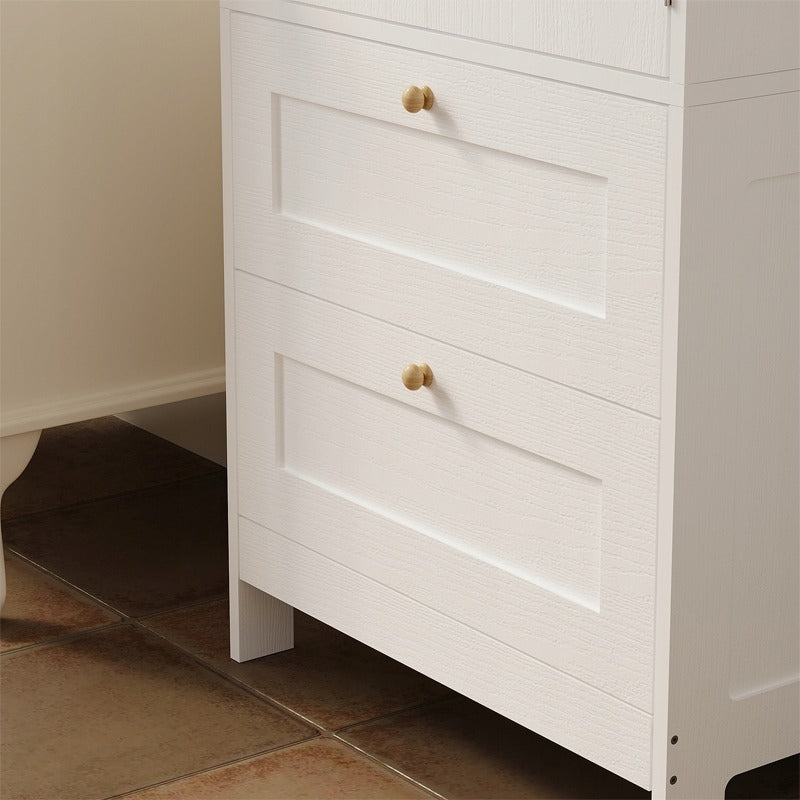 Regał łazienkowy / szafka wolnostojąca – biała – 120 cm – 2 szuflady + drzwiczki – styl loft