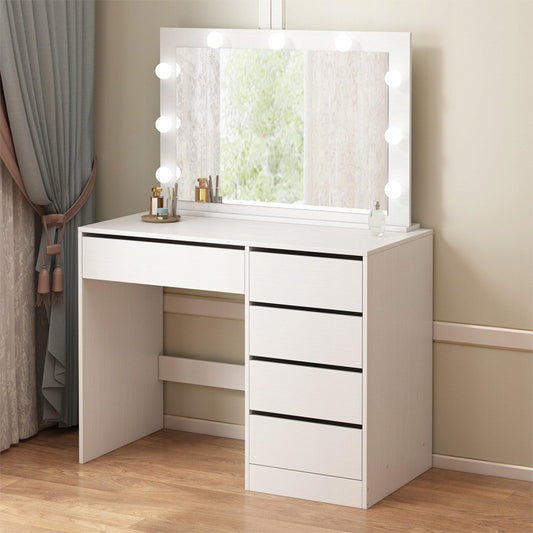 Toaletka kosmetyczna makijażu wizażu z lustrem led nowoczesna glamour biała