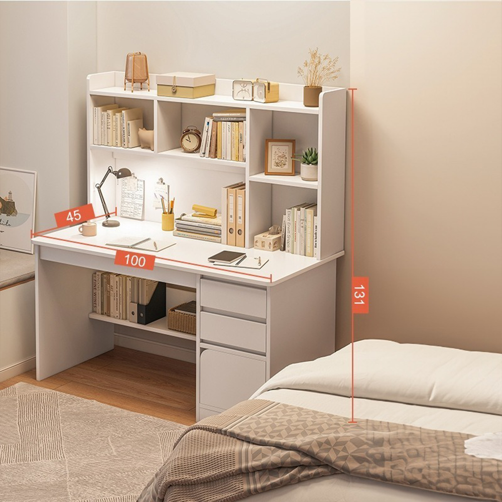 Białe biurko młodzieżowe z wbudowaną półką, 100x45x131 cm – nowoczesny kącik do nauki i pracy