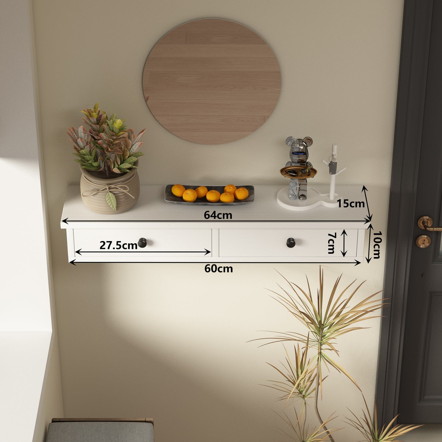 Półka wisząca biała nowoczesna loft sypialnia ścienna 64 cm