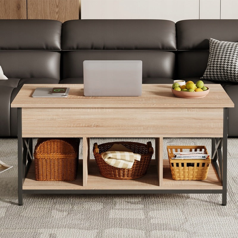 Ława stolik drewniany kawowy loft rozkładany podnoszony schowek brąz 100 cm