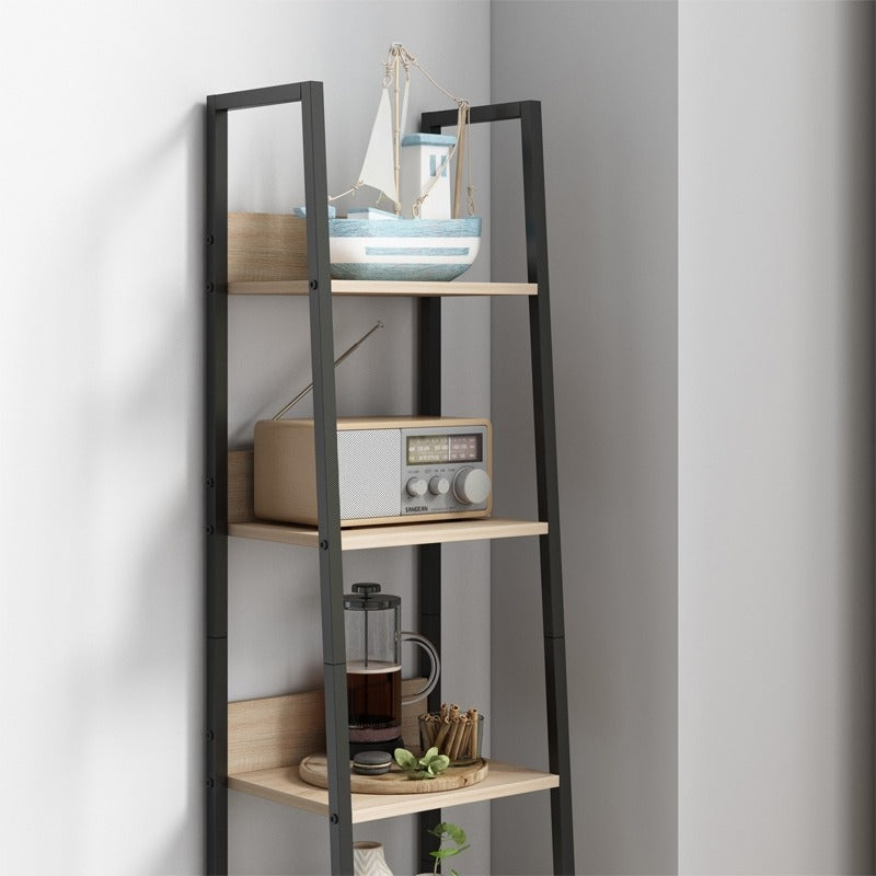 Industrialny wysoki regał stojący jasny brąz 5 półek drabinka na książki