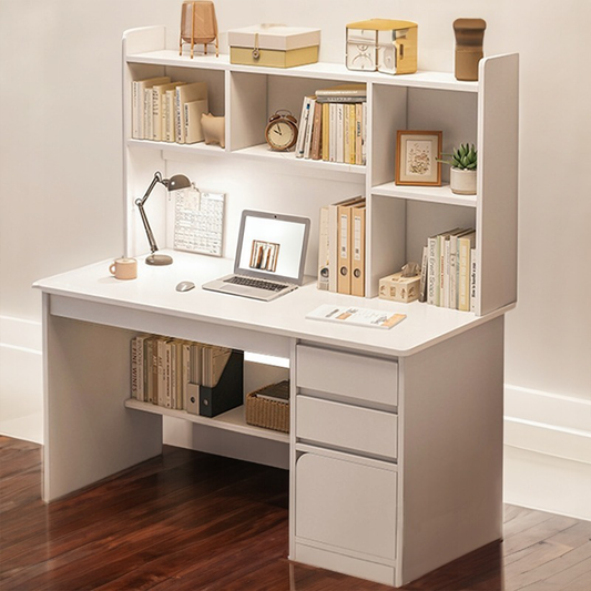 Białe biurko młodzieżowe z wbudowaną półką, 100x45x131 cm – nowoczesny kącik do nauki i pracy