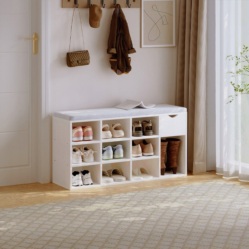 Szafka na buty z siedziskiem loft biała ławka przedpokój nowoczesna