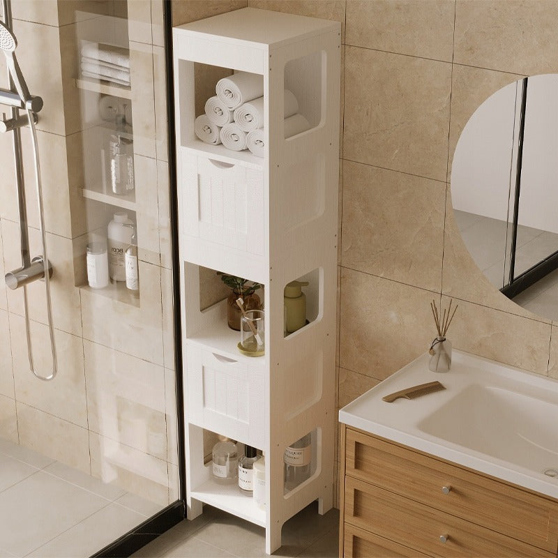Szafka łazienkowa słupek szuflady biała wysoka półka nowoczesna loft 142 cm