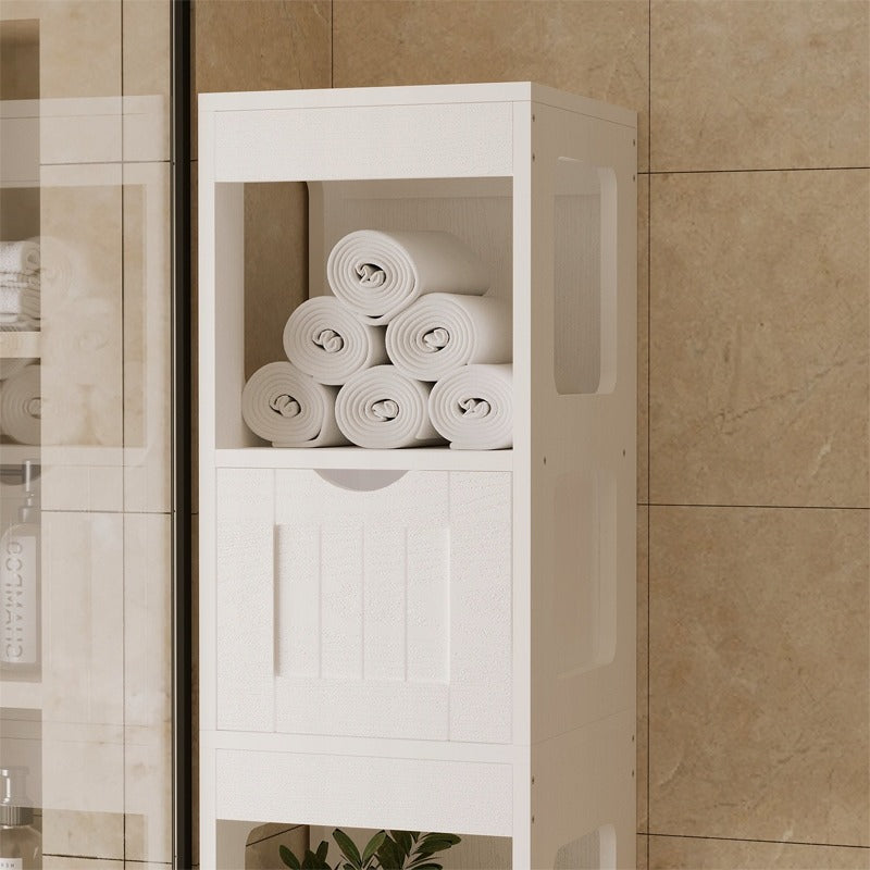 Szafka łazienkowa słupek szuflady biała wysoka półka nowoczesna loft 142 cm