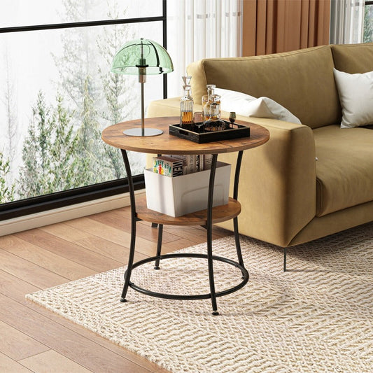 Okrągły stolik kawowy do salonu z półką, brązowy loft 55 cm