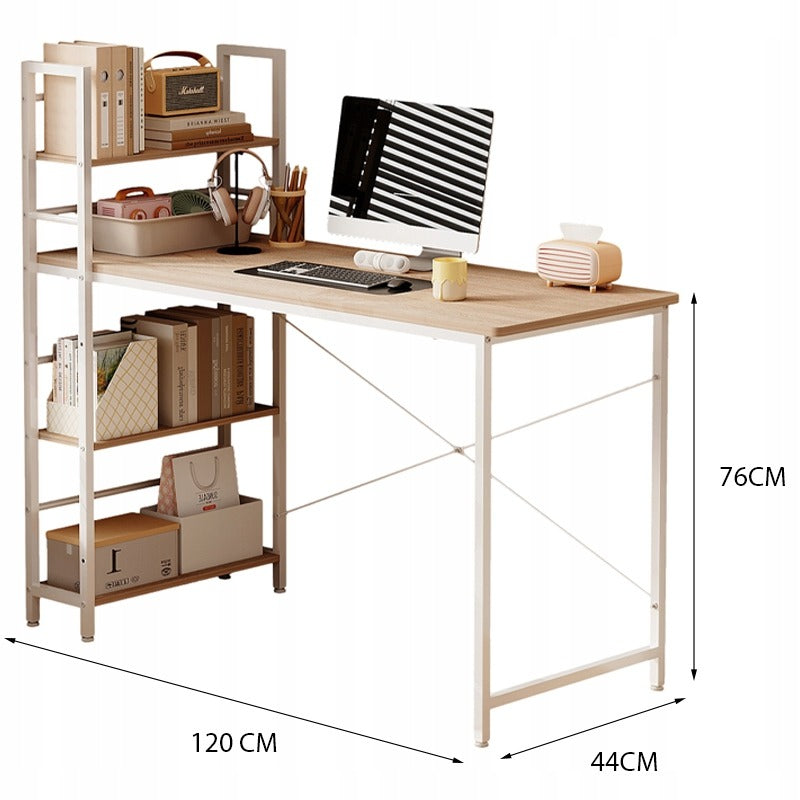 Biurko młodzieżowe z regałem komputerowe jasny brąz nowoczesne loft 120 cm