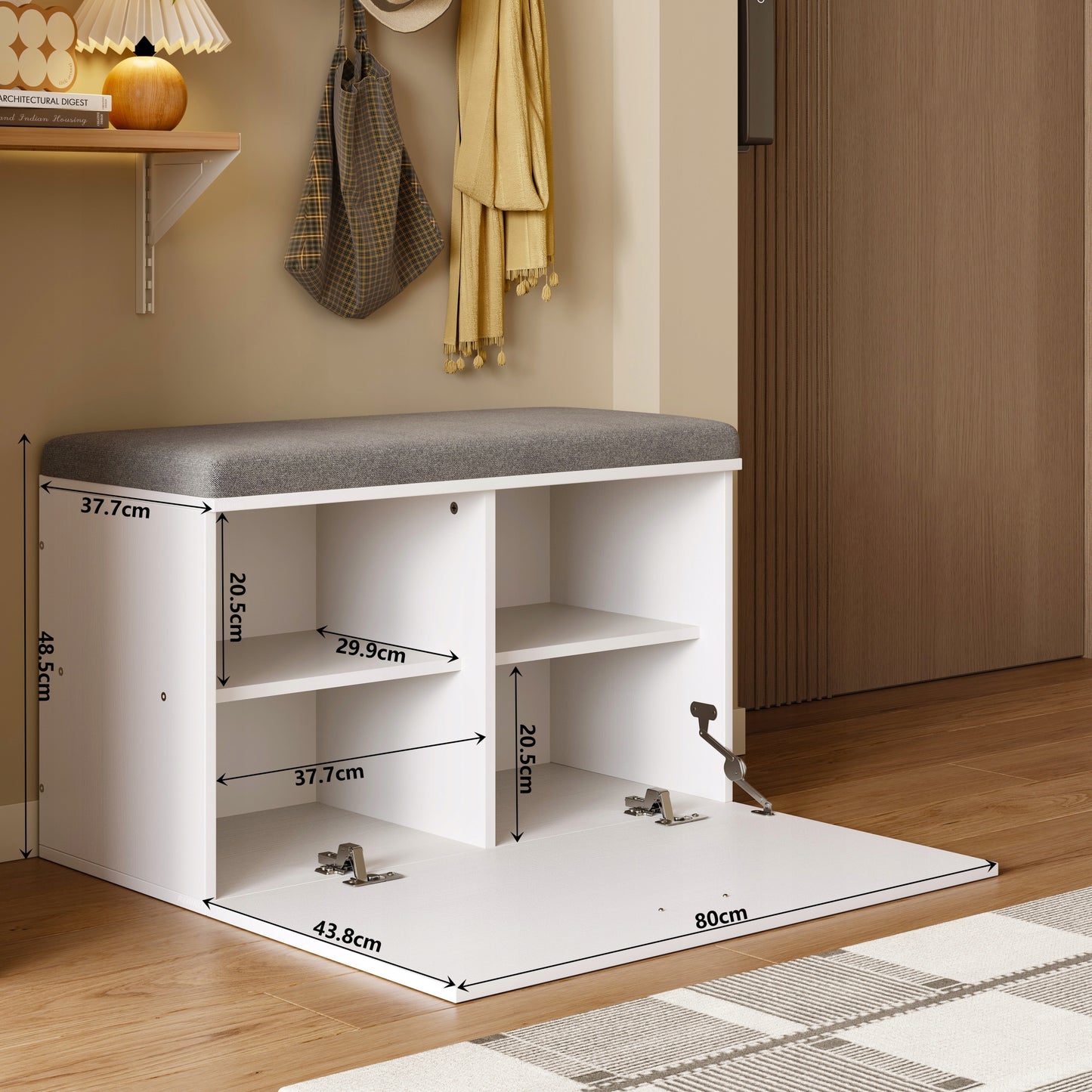 Biała szafka na buty z siedziskiem - w stylu loft 80 cm