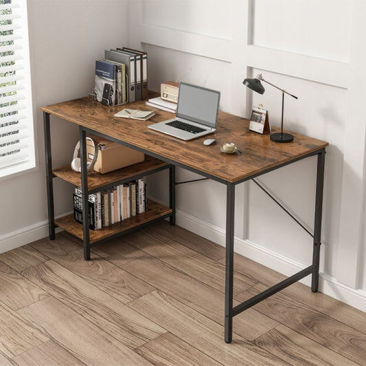 Biurko komputerowe – metalowe, styl gamer, design loftowy/industrialny, 2 półki boczne, 120 cm