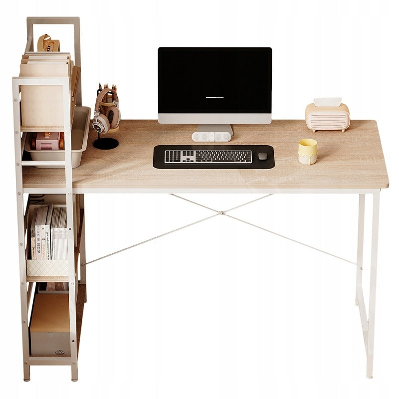 Biurko młodzieżowe z regałem komputerowe jasny brąz nowoczesne loft 120 cm