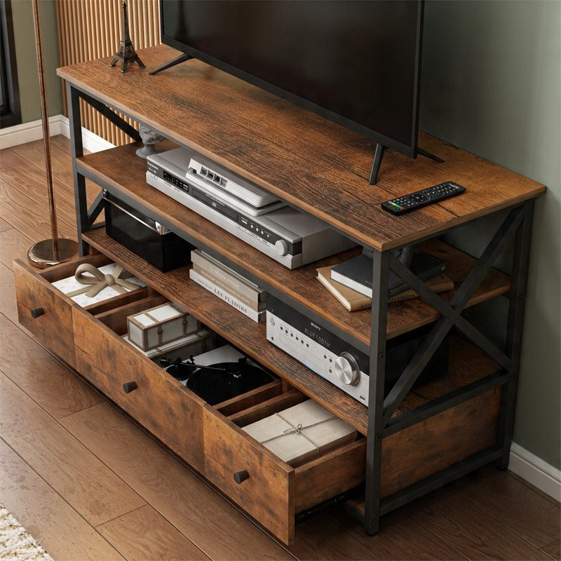 Szafka telewizyjna loftowa do salonu z półkami i szufladami 110 cm