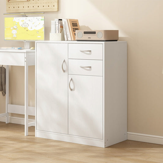 Nowoczesna komoda z szufladami i półkami w stylu loftowym, biała szafka z drzwiami 74 cm