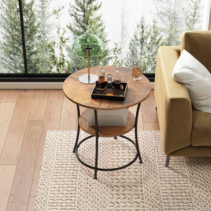 Okrągły stolik kawowy do salonu z półką, brązowy loft 55 cm