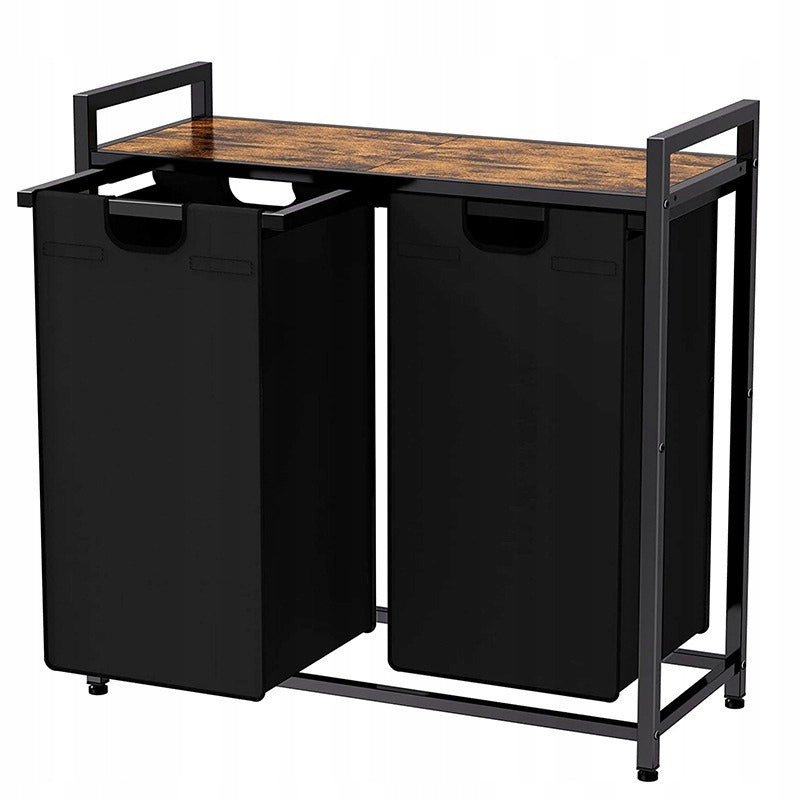 Duży kosz na pranie dwukomorowy z półką industrialny regał pojemnik loft