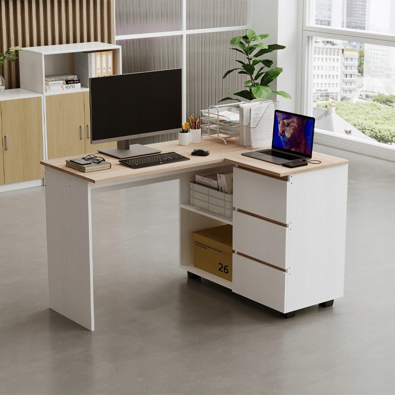 Biurko narożne z regałem komputerowe półki 3 szuflady loft nowoczesny 120cm