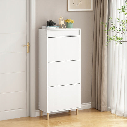 Biała szafka na buty z lustrem i miejscem do przechowywania w stylu loftowym, pionowa półka do przedpokoju 55 cm