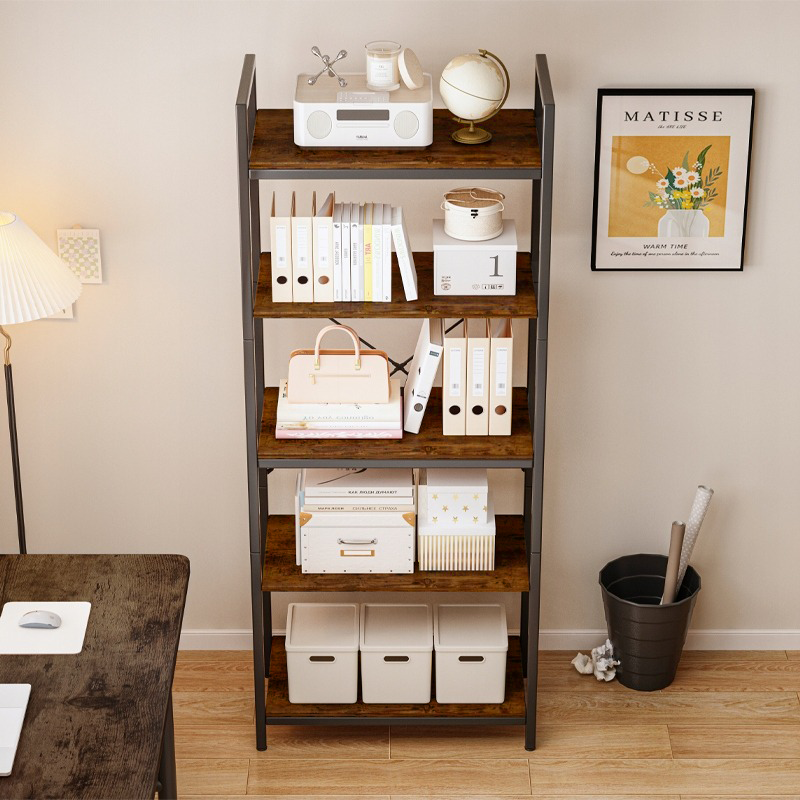 Biblioteka industrialna w stylu loftowym – 66 x 30 x 153 cm, rustykalne MDF i metalowa rama