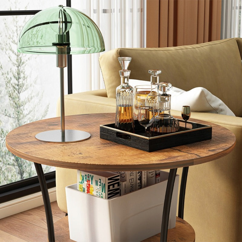 Okrągły stolik kawowy do salonu z półką, brązowy loft 55 cm