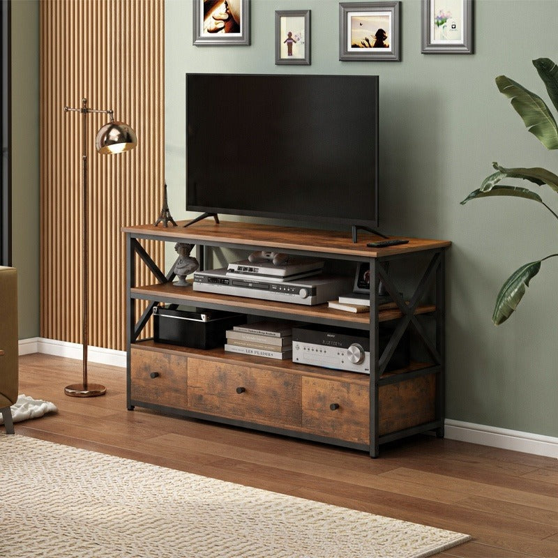 Szafka telewizyjna loftowa do salonu z półkami i szufladami 110 cm