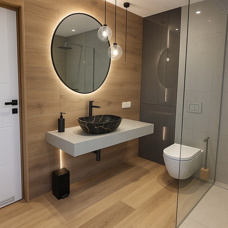 Umywalka, czarna matowa marmurowa owalna ceramiczna 41x34,5 cm