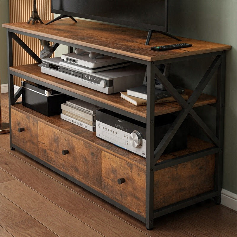 Szafka telewizyjna loftowa do salonu z półkami i szufladami 110 cm