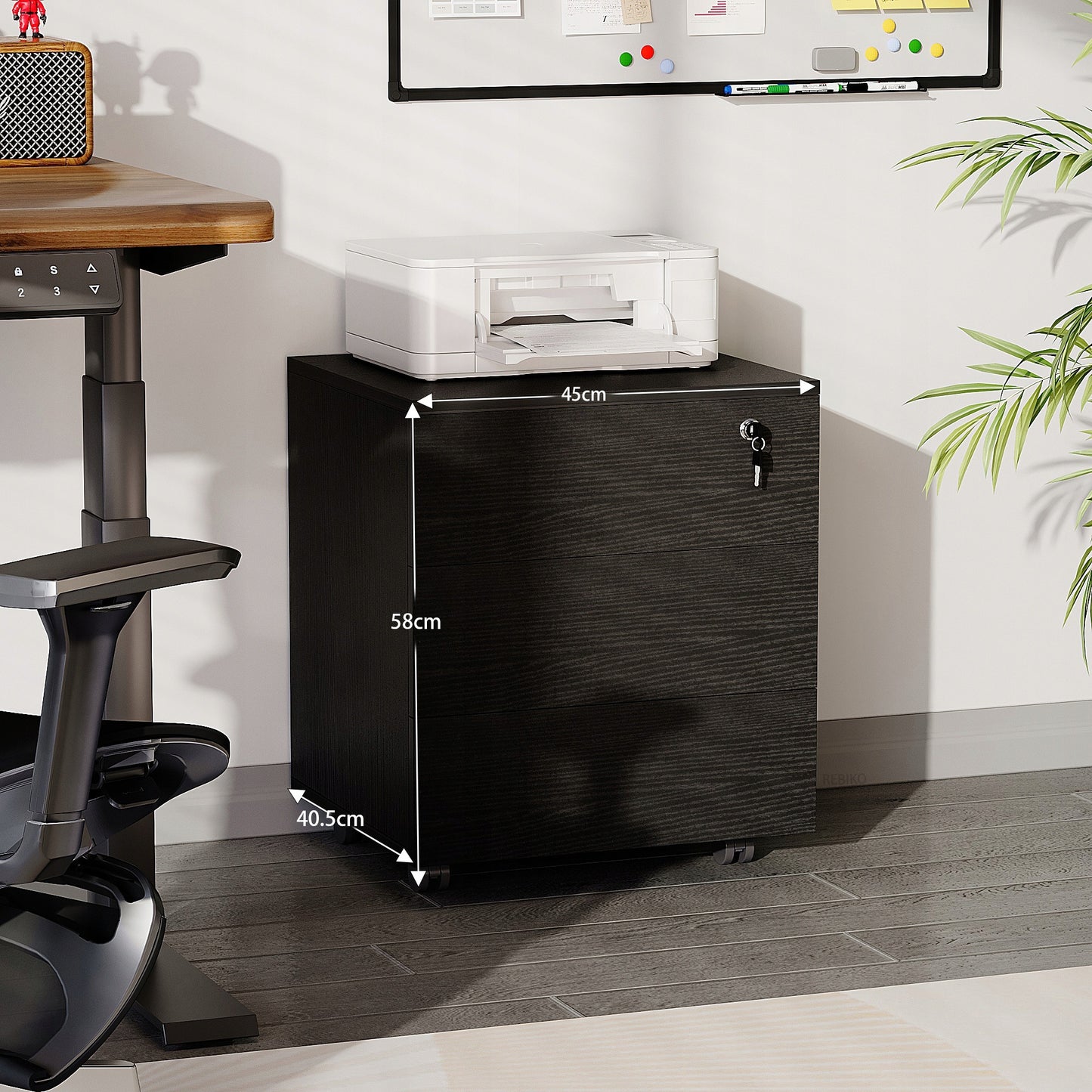 Kontenerek biurowy na kółkach z szufladami kluczyk mobilna szafka czarna