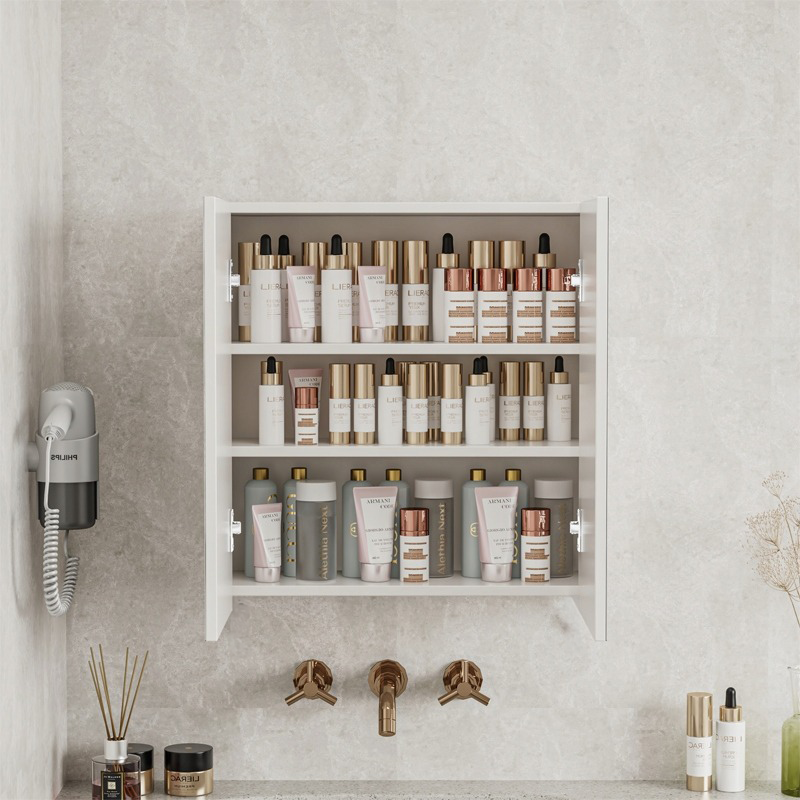 Szafka łazienkowa z lustrem ściennym 60x60x22 cm – 2 drzwi, biała, nowoczesny design