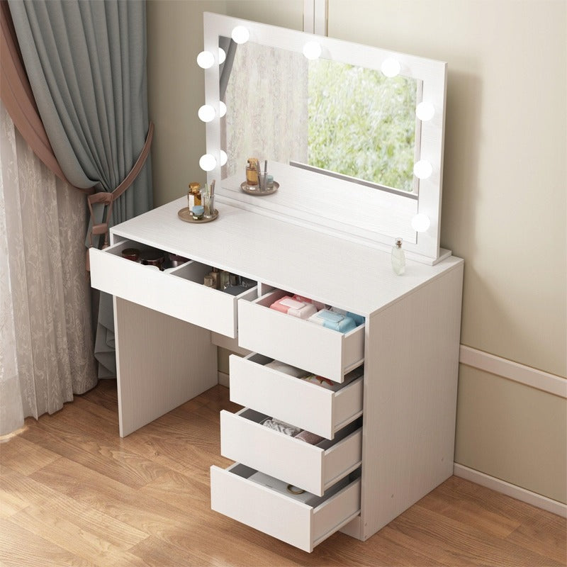 Toaletka kosmetyczna makijażu wizażu z lustrem led nowoczesna glamour biała