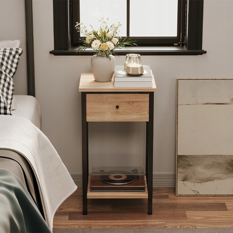 Stolik nocny komoda szafka szufladą półką jasny brąz industrialny loft 51cm