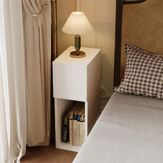 Szafka nocna biała z szufladą stolik z półką nowoczesny loft do sypialni