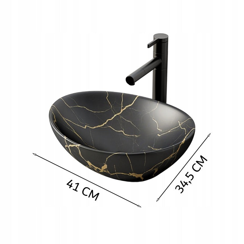 Umywalka, czarna matowa marmurowa owalna ceramiczna 41x34,5 cm
