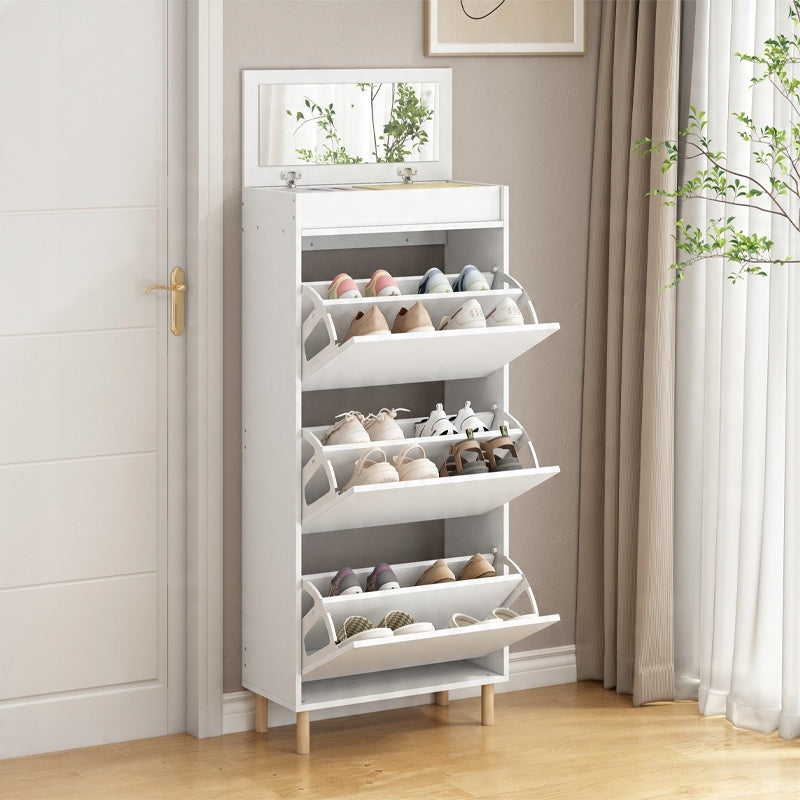 Biała szafka na buty z lustrem i miejscem do przechowywania w stylu loftowym, pionowa półka do przedpokoju 55 cm