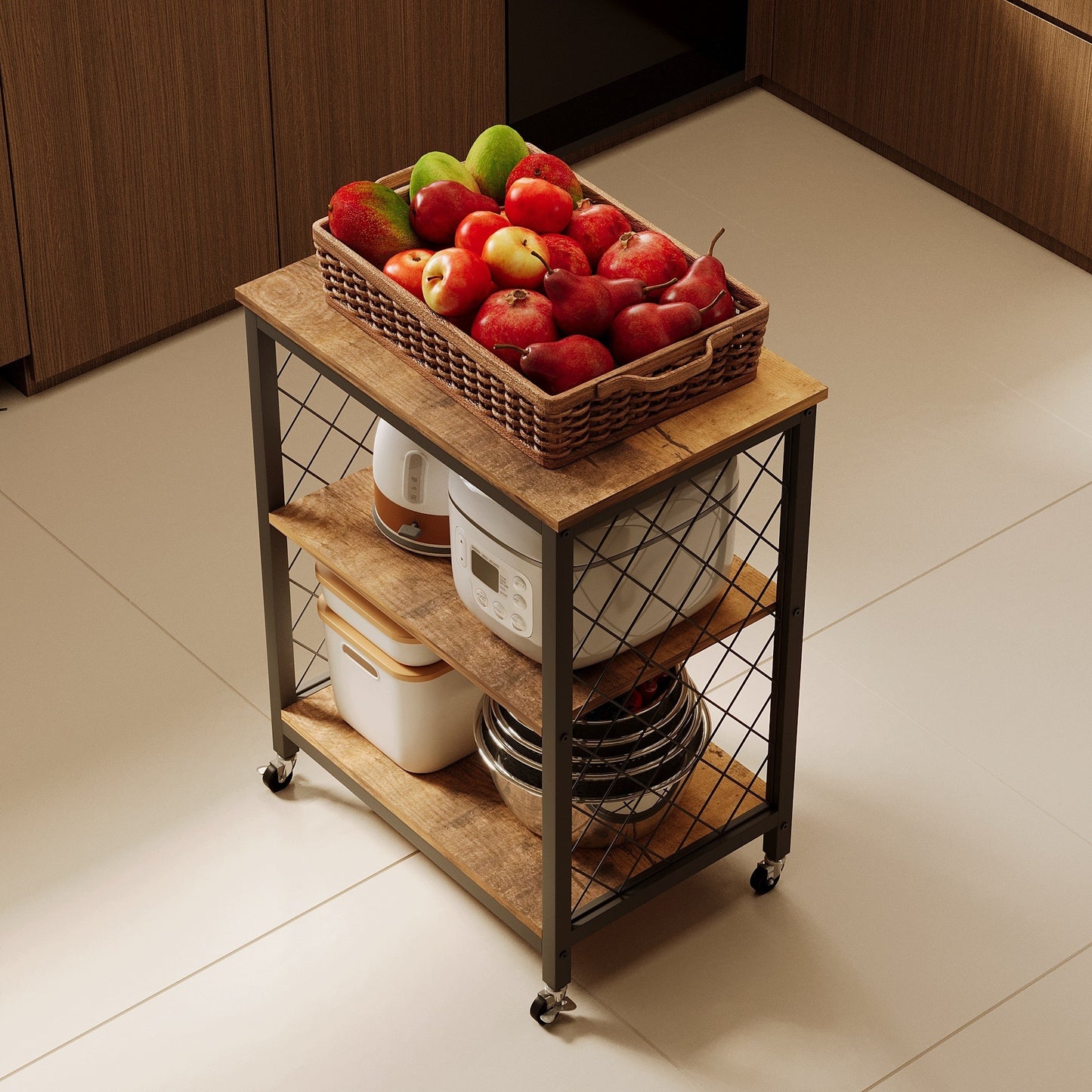 Szafka mobilna kuchenna na kółkach brązowa - 60 cm