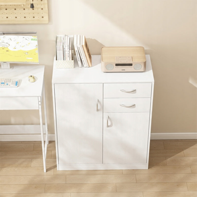 Nowoczesna komoda z szufladami i półkami w stylu loftowym, biała szafka z drzwiami 74 cm