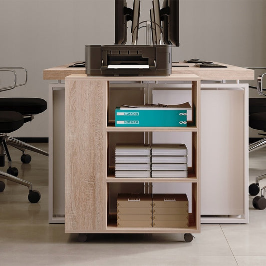 Wielofunkcyjny stolik pod drukarkę regał na kółkach półka szafka jasny brąz