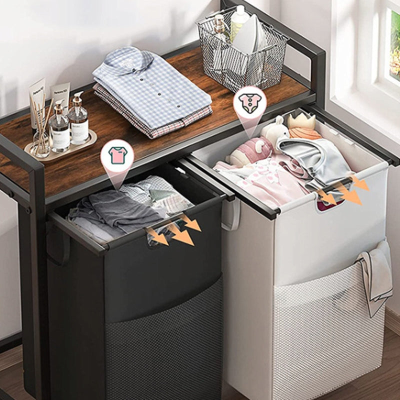 Duży kosz na pranie dwukomorowy z półką industrialny regał pojemnik loft