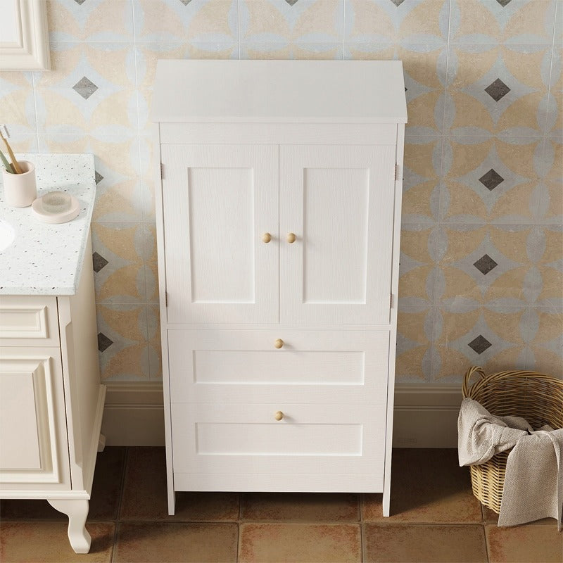 Regał łazienkowy / szafka wolnostojąca – biała – 120 cm – 2 szuflady + drzwiczki – styl loft