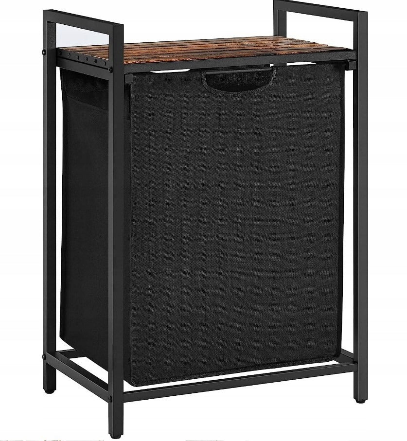 Kosz na pranie wolnostojący z półką industrialny loft drewniany retro 72 cm