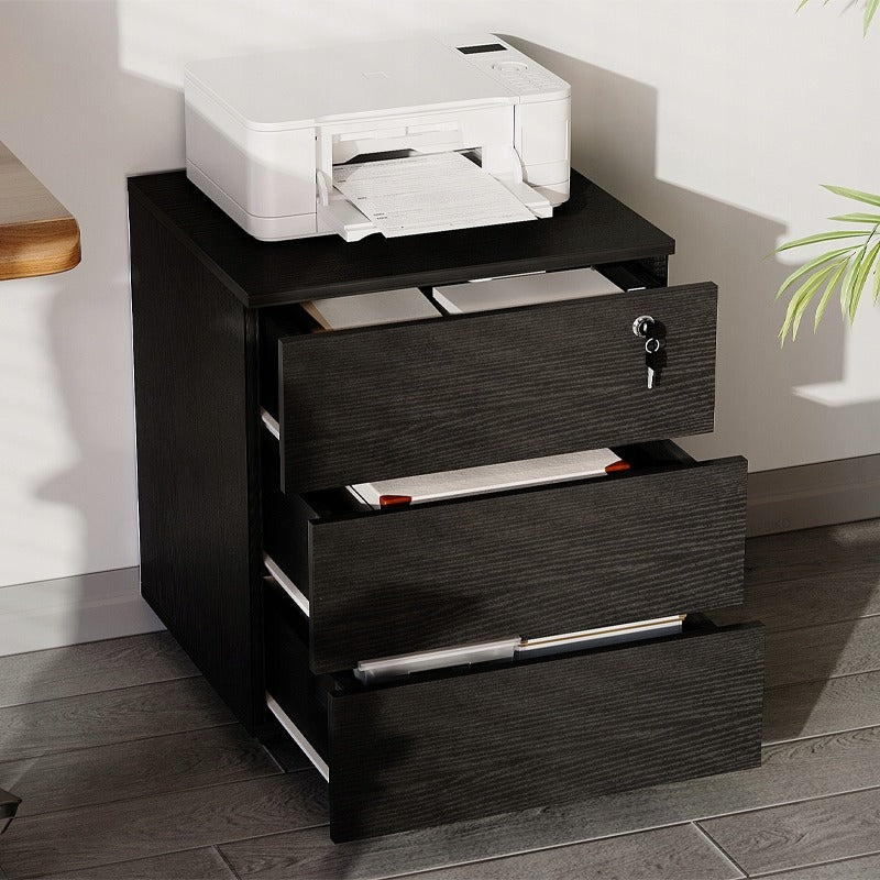 Kontenerek biurowy na kółkach z szufladami kluczyk mobilna szafka czarna