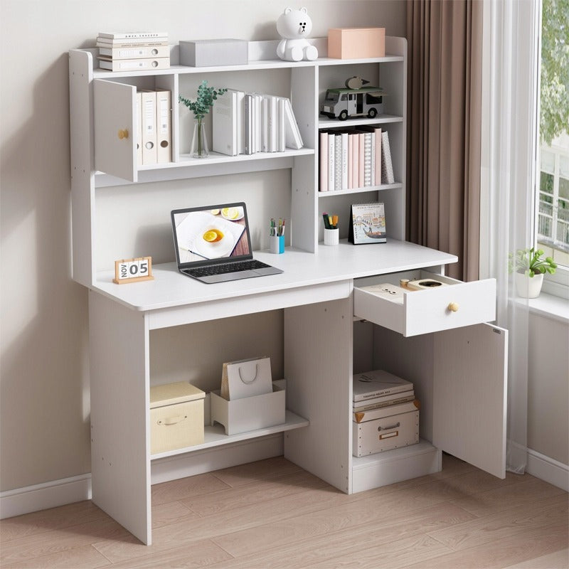 Biurko białe loft pod laptop/komputer skandynawski z 7 półkami