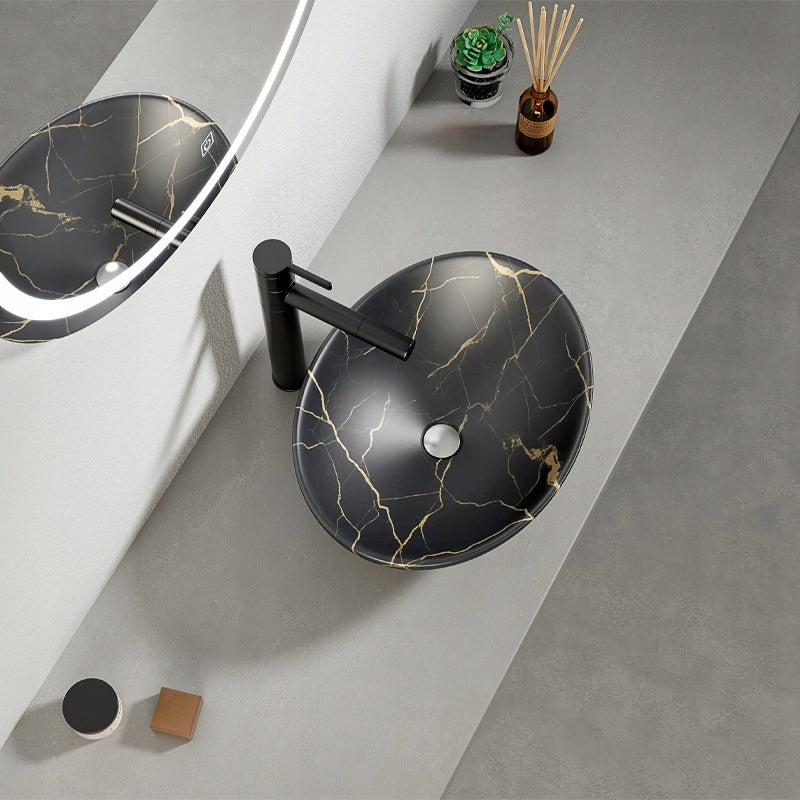 Umywalka, czarna matowa marmurowa owalna ceramiczna 41x34,5 cm
