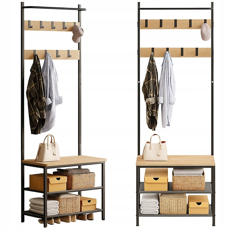 Wieszak na ubrania buty kurtki jasny brąz stojący podłogowy loft regał