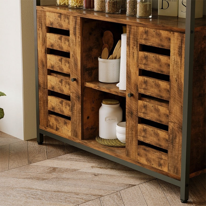 Kredens szafka boczna z otwartymi półkami komoda brązowa kuchnia retro loft