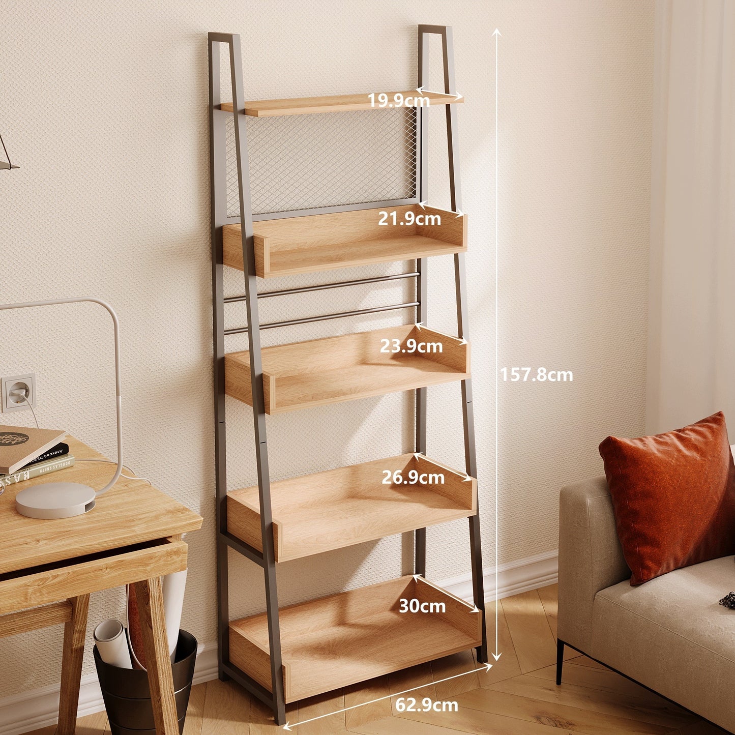 Regał typu drabinka loft na książki do salonu 157 cm