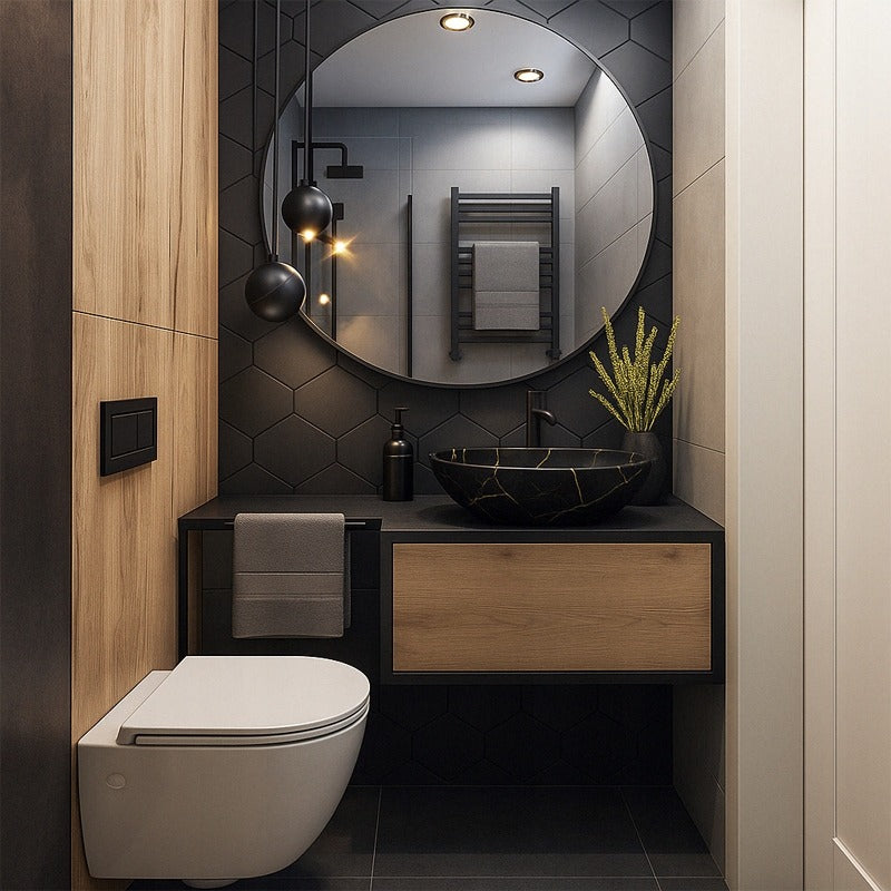 Umywalka, czarna matowa marmurowa owalna ceramiczna 41x34,5 cm