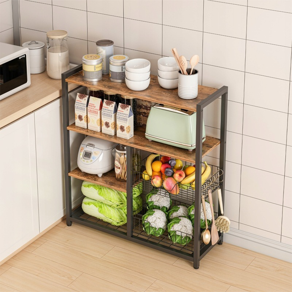 Kuchenne regały w stylu industrialnym retro 80x95x35 cm – ciemnobrązowe, metalowa rama