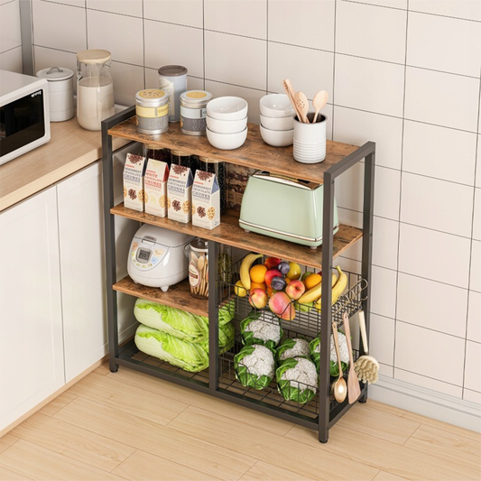 Kuchenne regały w stylu industrialnym retro 80x95x35 cm – ciemnobrązowe, metalowa rama