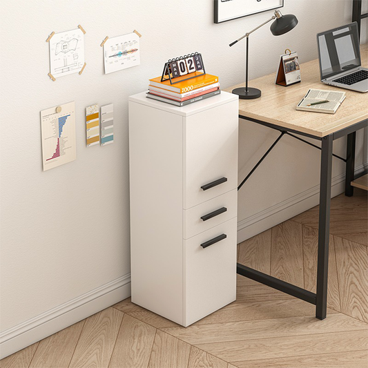 Biała szafka biurowa w stylu loftowym z 2 półkami i szufladą – 85x30x30 cm