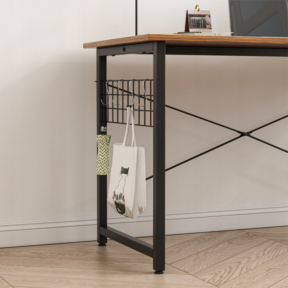 Biurko w stylu loftowym, kolor brązowy rustykalny – 100x50x70 cm, metalowa rama